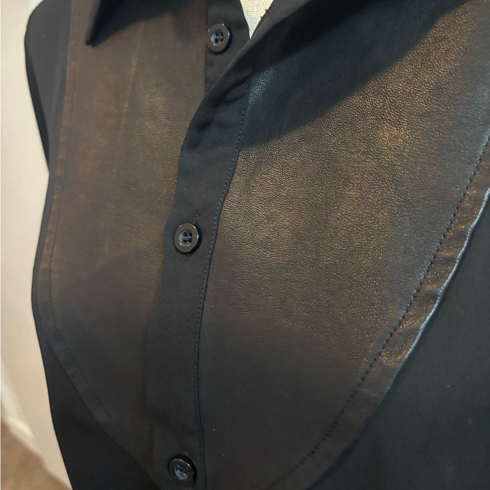 Gracia Black Blouse with Faux Leather & Twist Hem Details - Picture 3 of 10